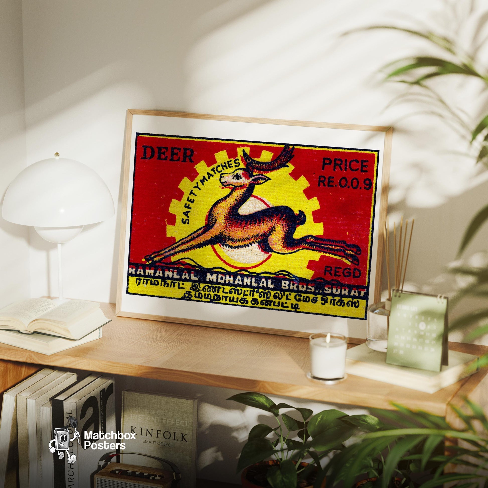 Leaping Deer - vintage matchbox label print - office wall