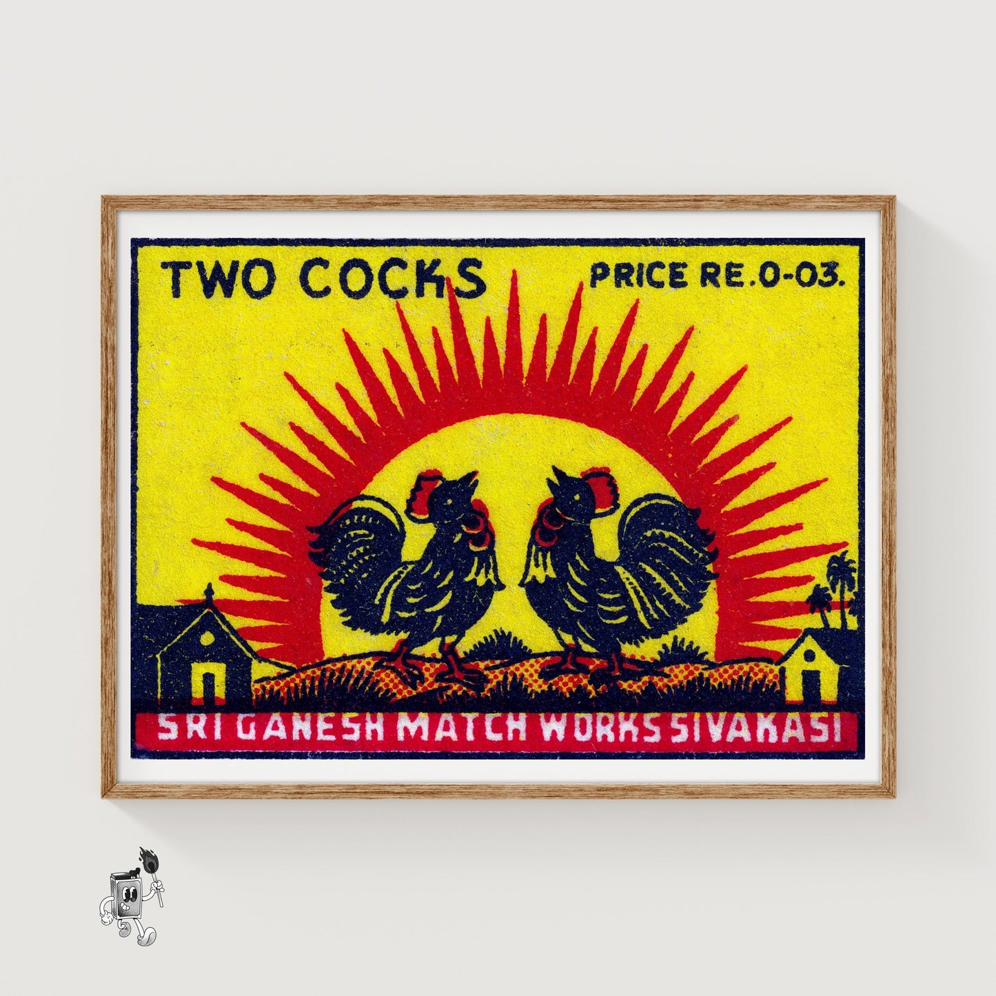 Two Roosters - vintage matchbox label print