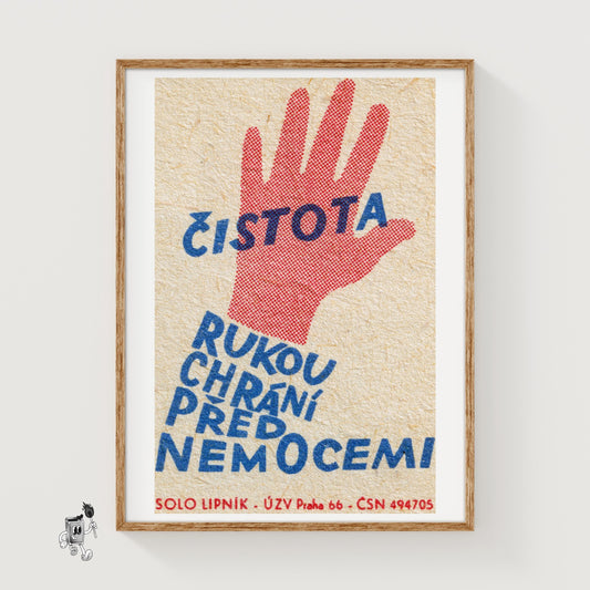 Clean Hands Prevent Disease - vintage matchbox label print
