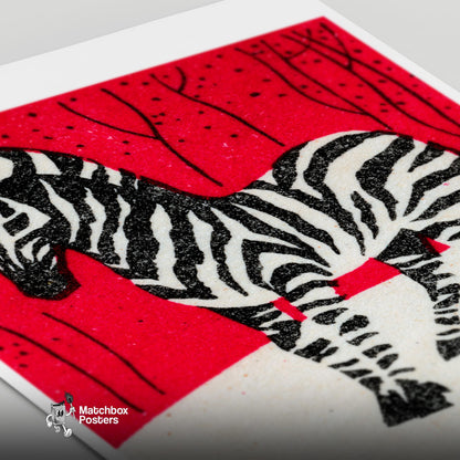 Zebra Standing - vintage matchbox label print - close-up detail
