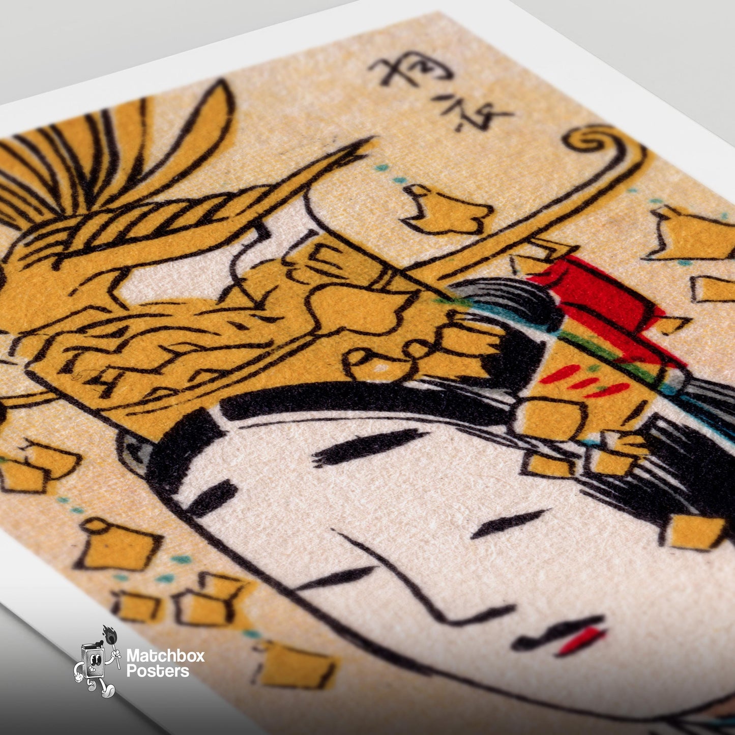 Traditional Japanese Figure - vintage matchbox label print - close-up detail