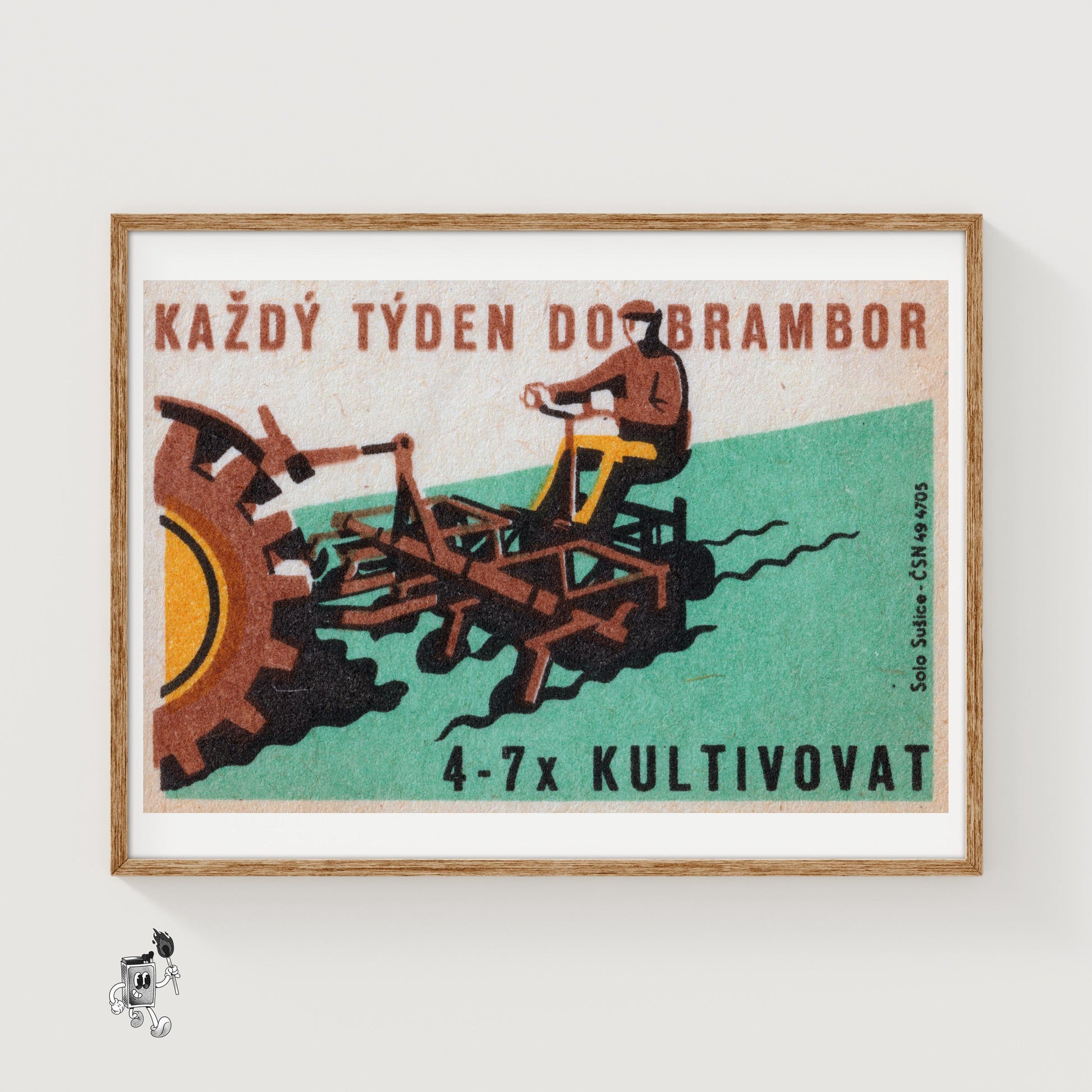 Tractor Ploughing - vintage matchbox label print