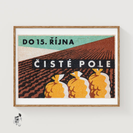 Harvested Potatoes in Sack - vintage matchbox label print