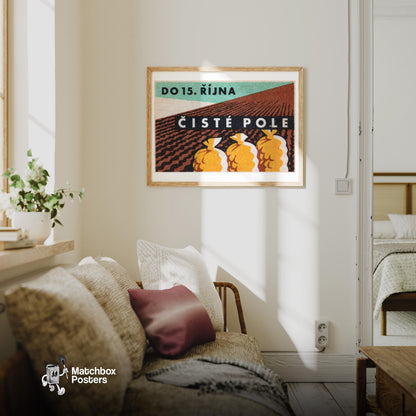 Harvested Potatoes in Sack - vintage matchbox label print - living room mockup