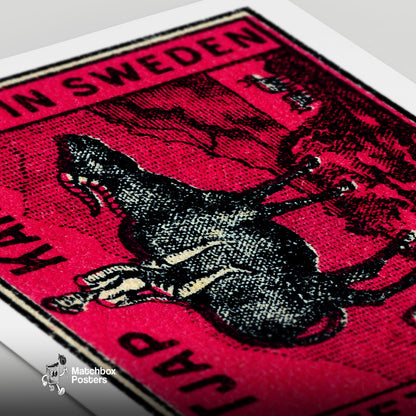 Farmer on Buffalo - vintage matchbox label print - close-up detail