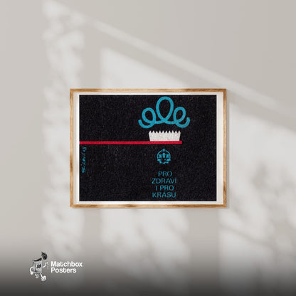 Red Toothbrush - vintage matchbox label print - bedroom mockup