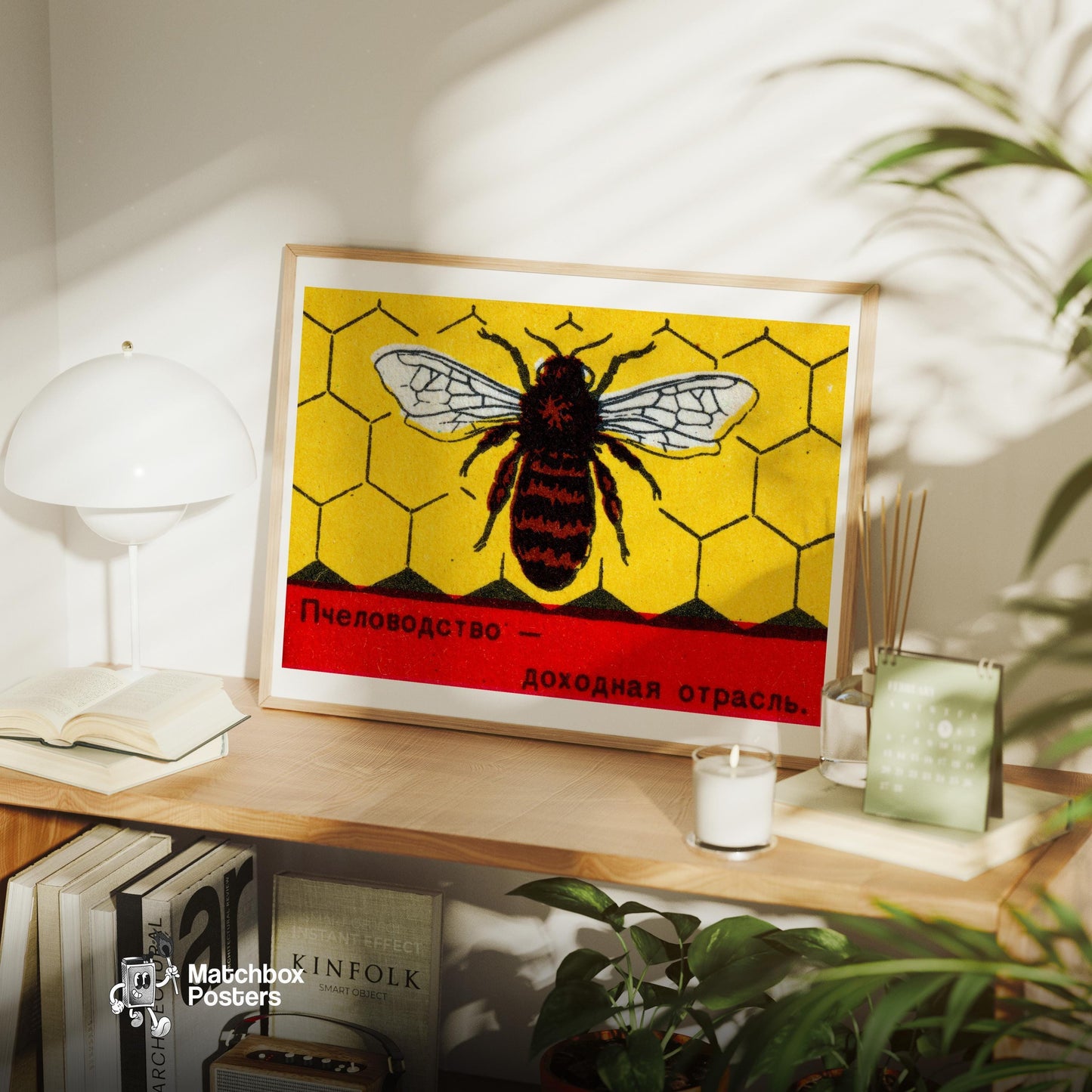 Bee on Honeycomb - vintage matchbox label print - office wall
