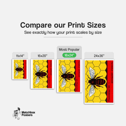 Bee on Honeycomb - vintage matchbox label print - gallery wall preview