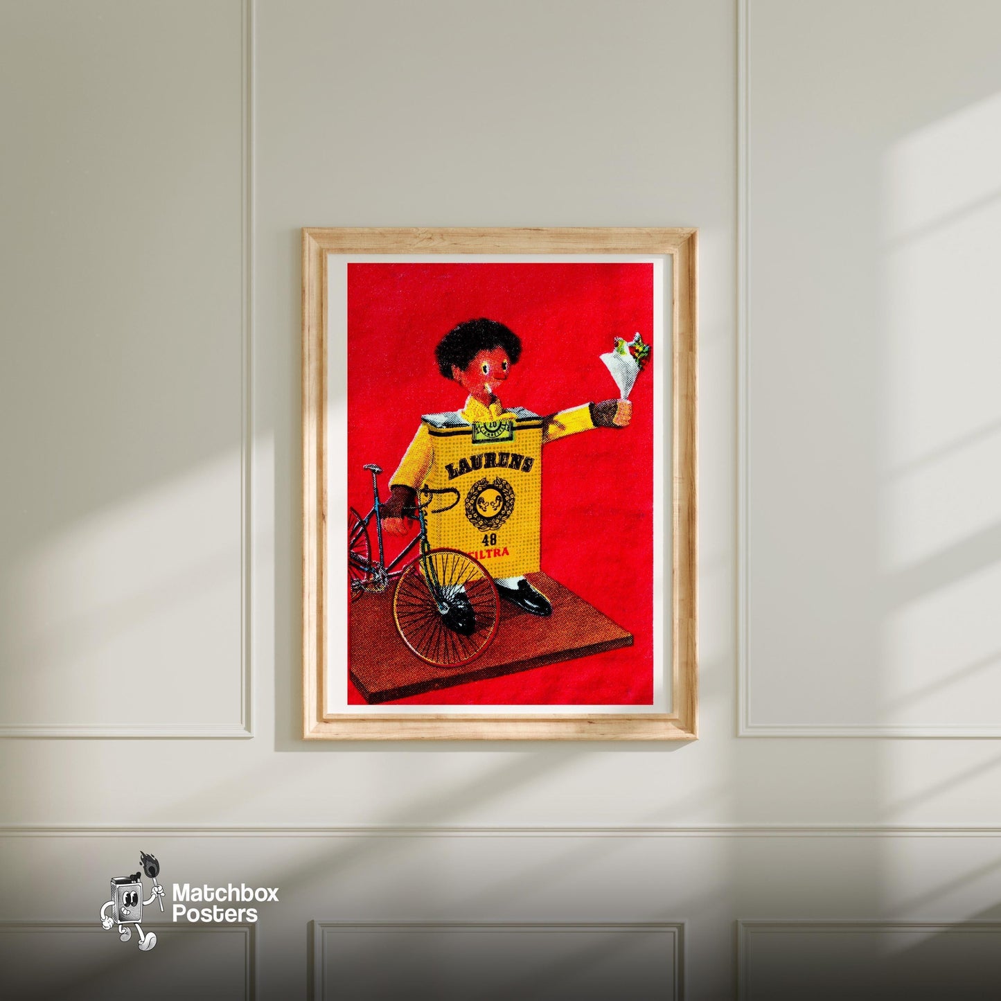Cigarette Simp - vintage matchbox label print - bedroom mockup