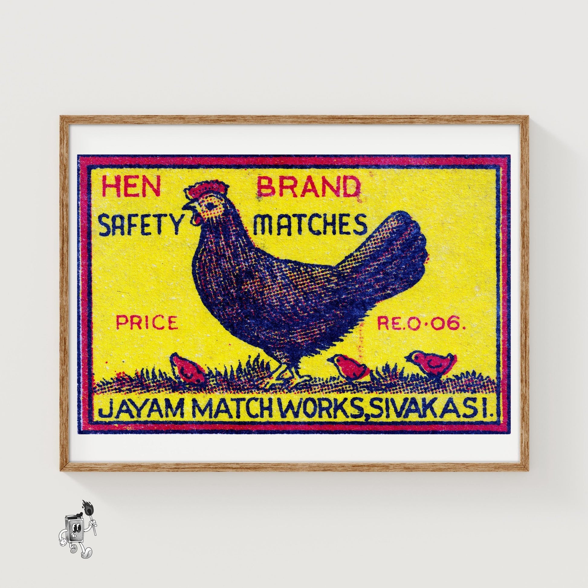 Hen and Chicks - vintage matchbox label print