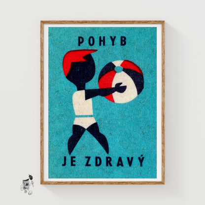 Boy with Beach Ball - vintage matchbox label print