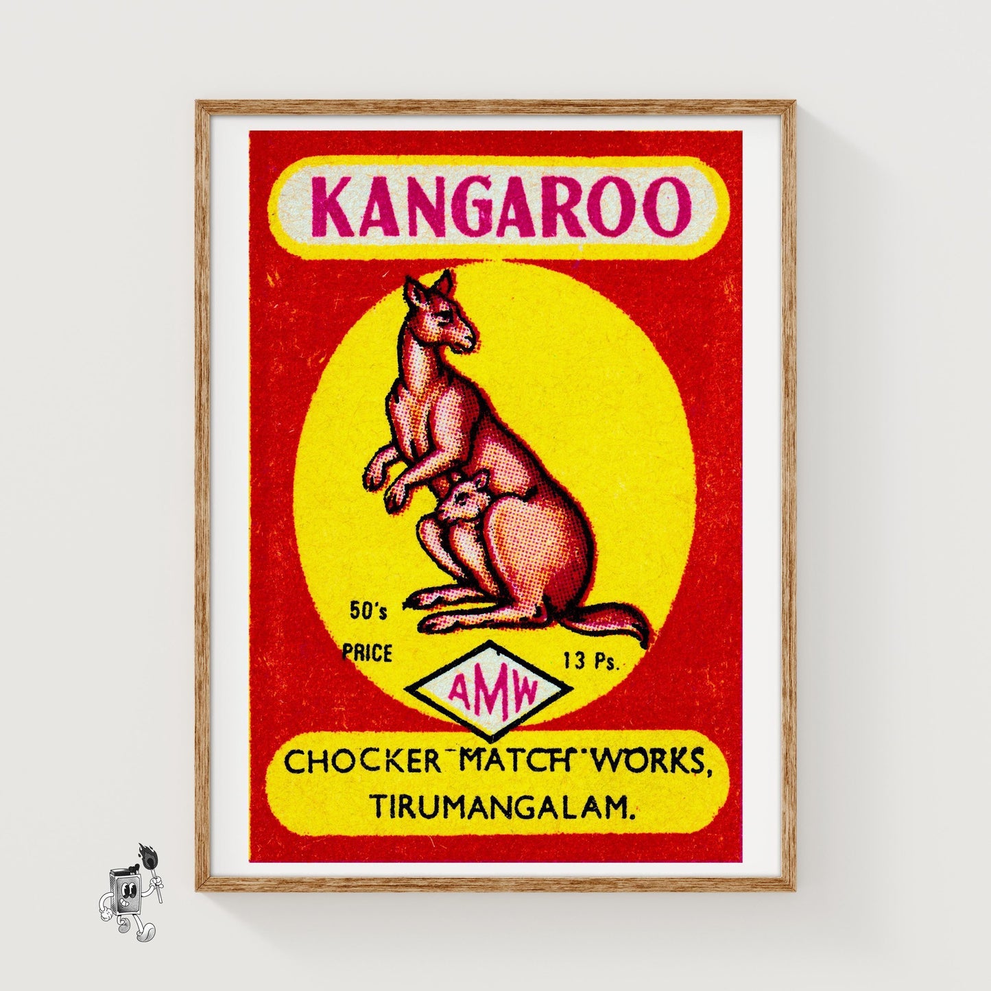 Kangaroo with Joey - vintage matchbox label print