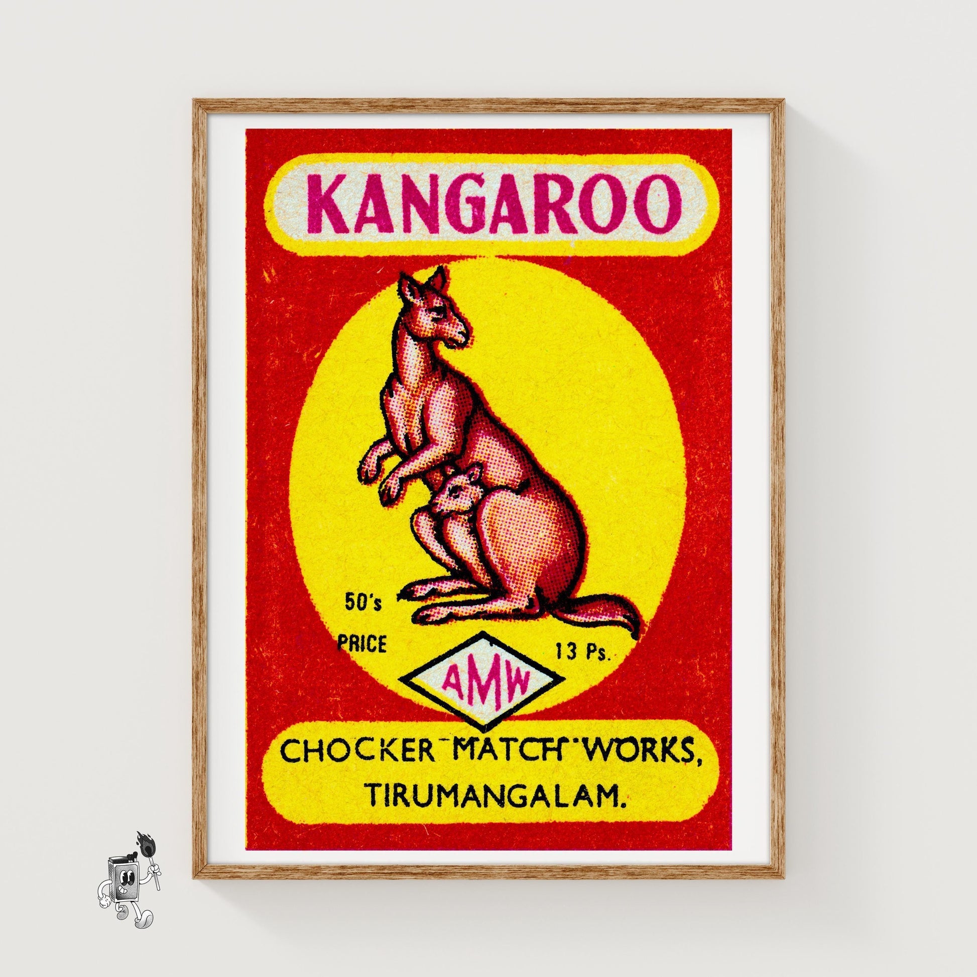 Kangaroo with Joey - vintage matchbox label print