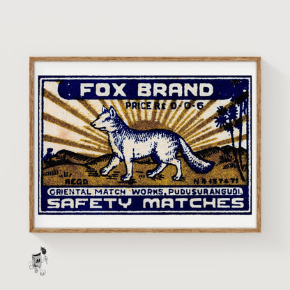 Fox - vintage matchbox label print