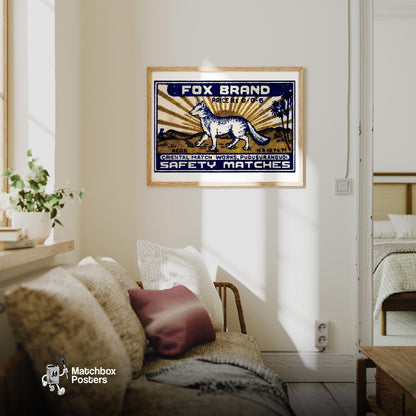 Fox - vintage matchbox label print - living room mockup