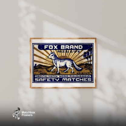 Fox - vintage matchbox label print - bedroom mockup
