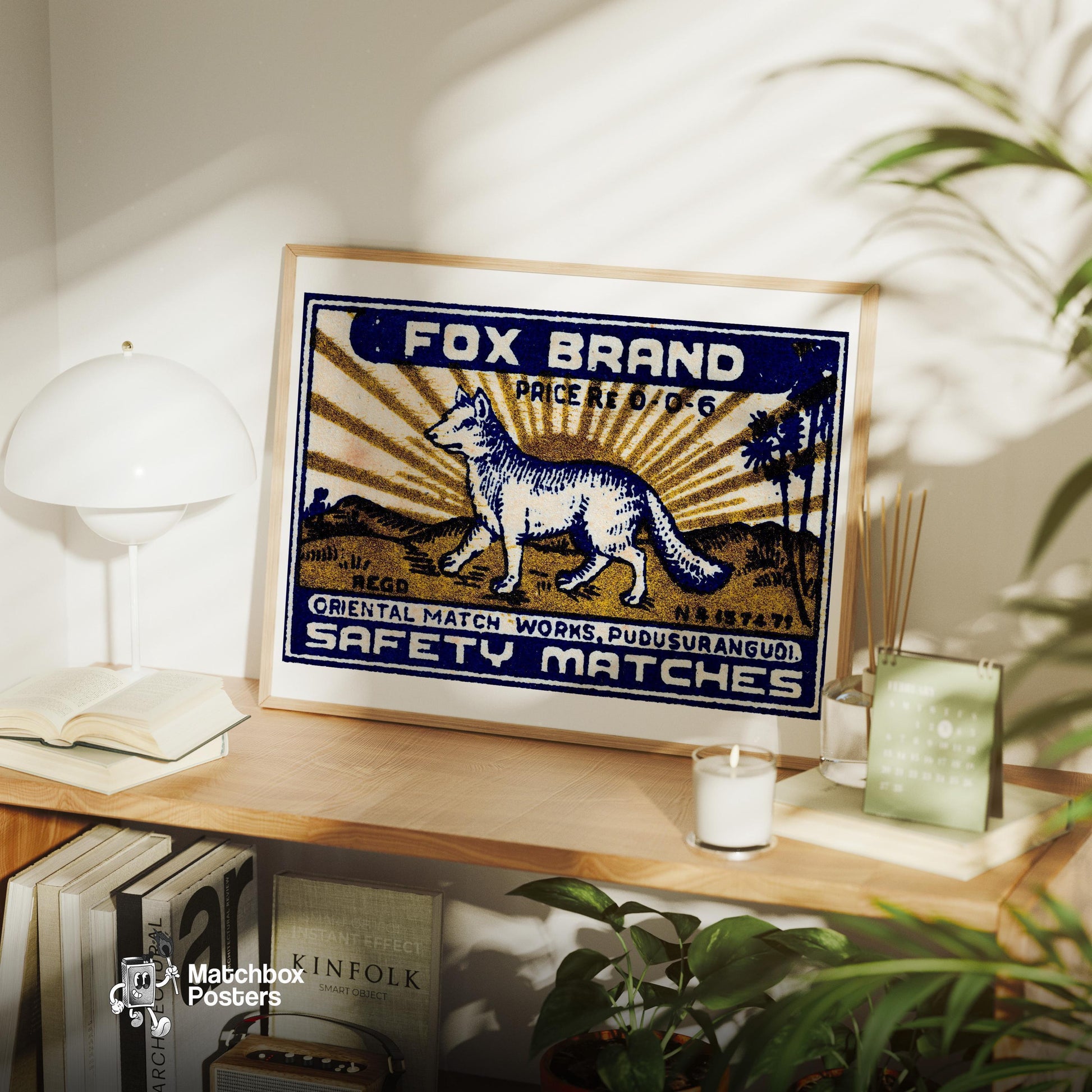 Fox - vintage matchbox label print - office wall