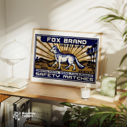 Fox - vintage matchbox label print - office wall
