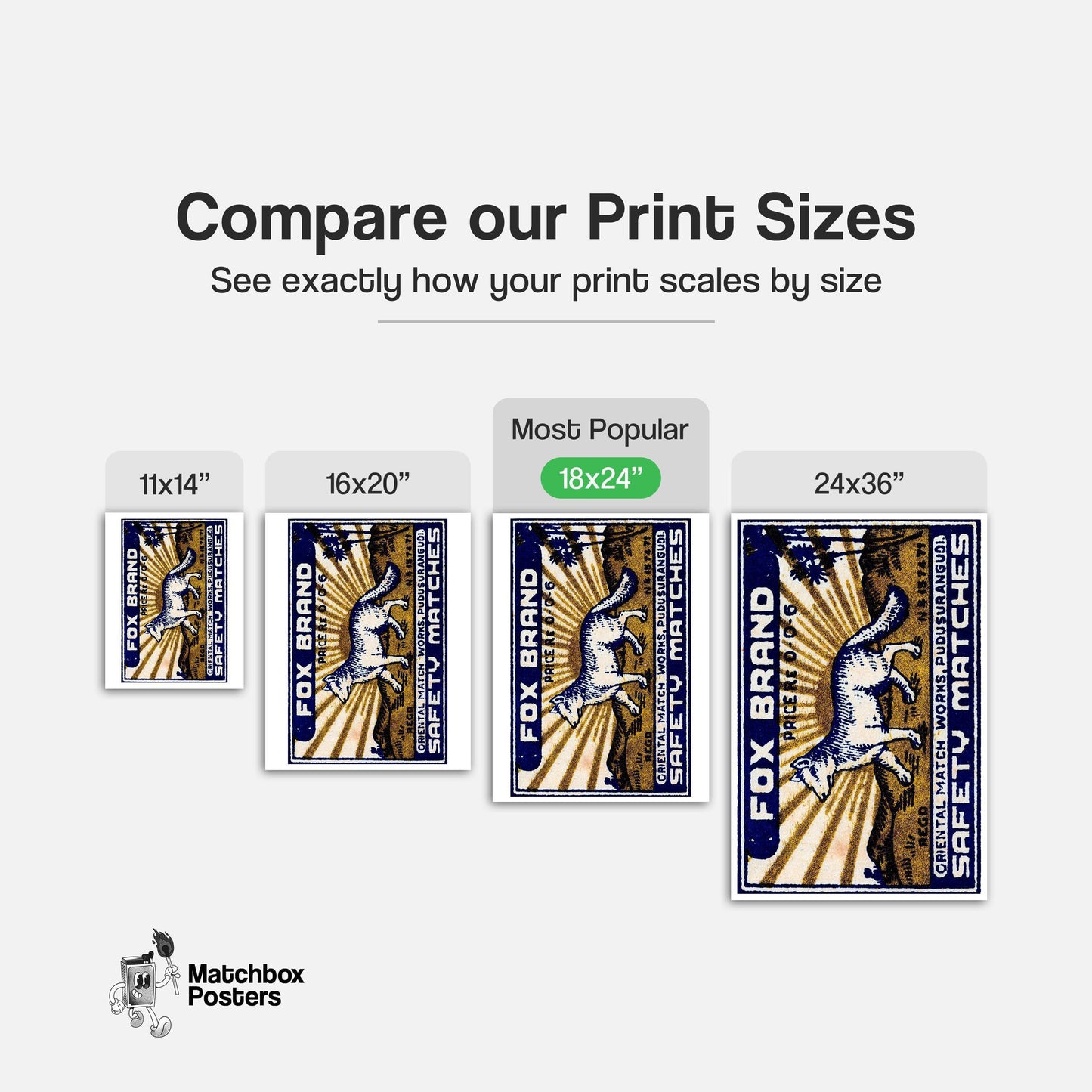 Fox - vintage matchbox label print - gallery wall preview
