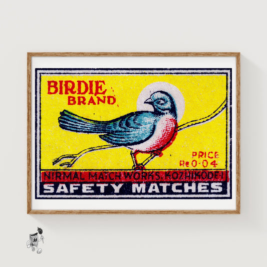 Red Chested Bird - vintage matchbox label print