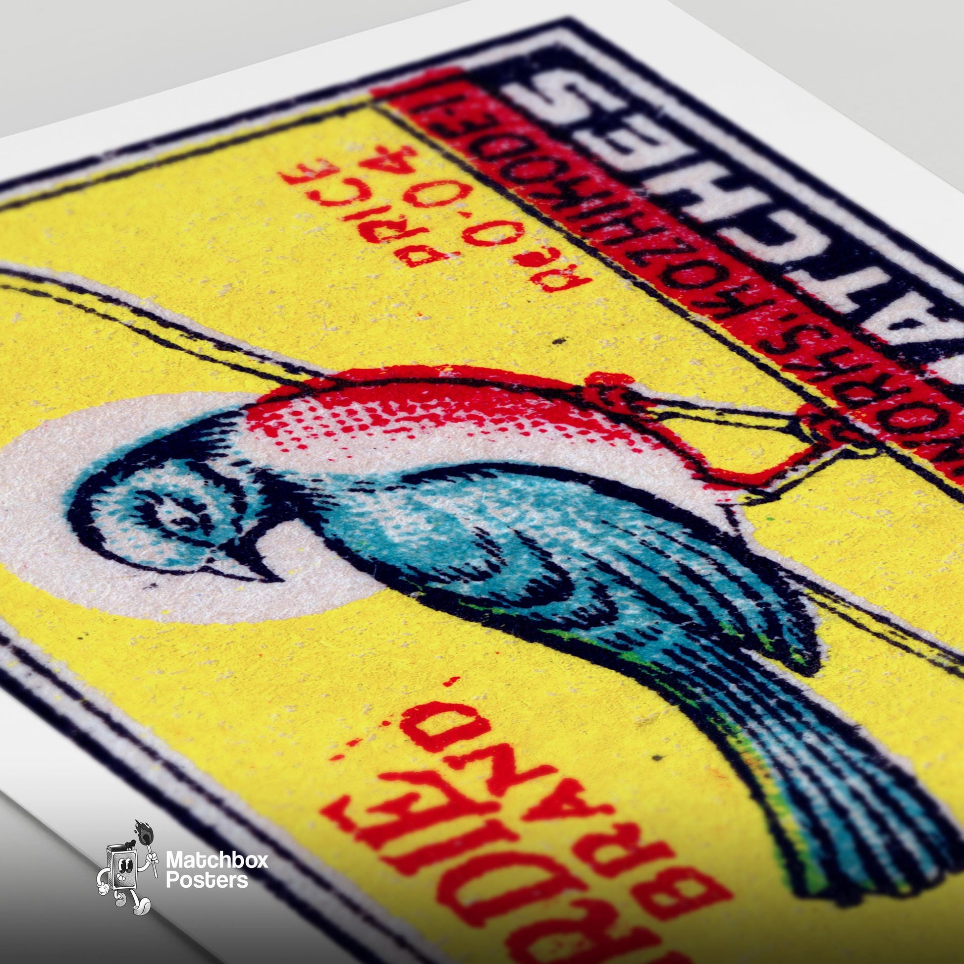 Red Chested Bird - vintage matchbox label print - close-up detail