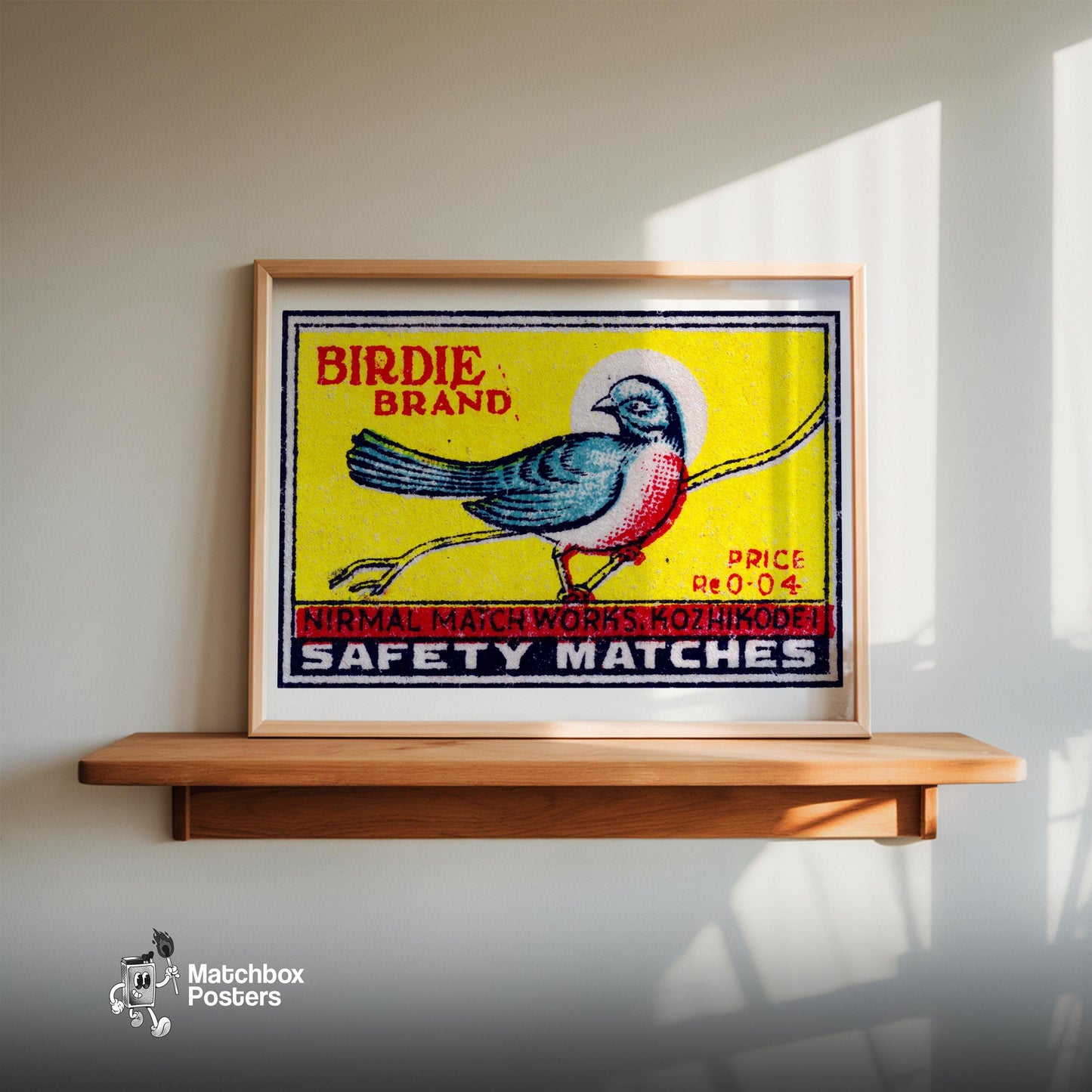 Red Chested Bird - vintage matchbox label print - size comparison