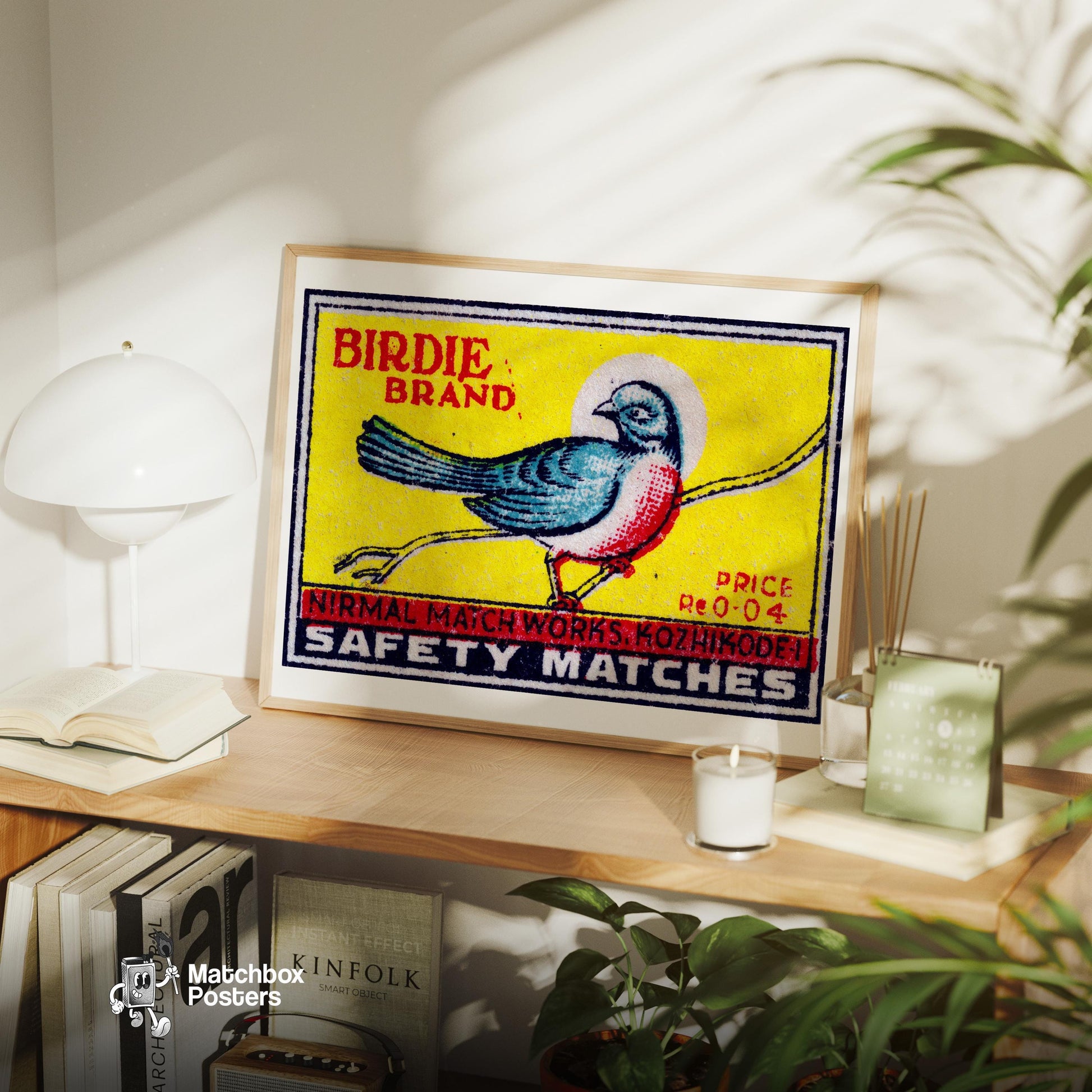 Red Chested Bird - vintage matchbox label print - office wall