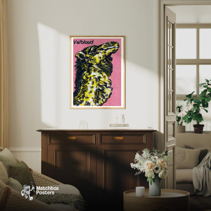 Camel Head - vintage matchbox label print - living room mockup