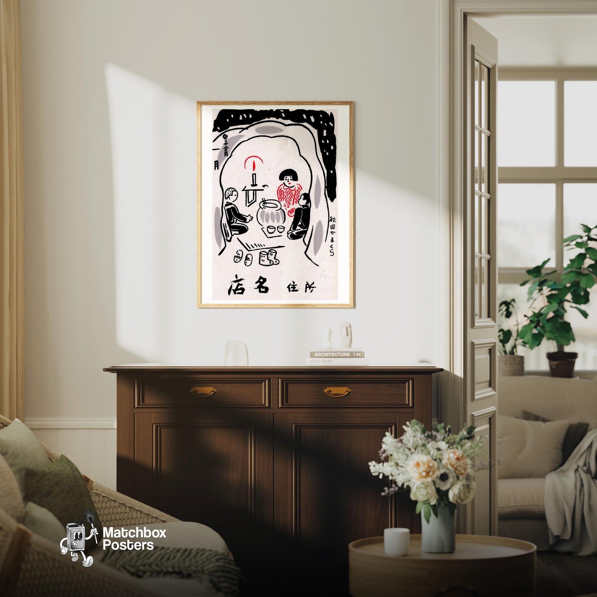 Japanese Igloo - vintage matchbox label print - living room mockup
