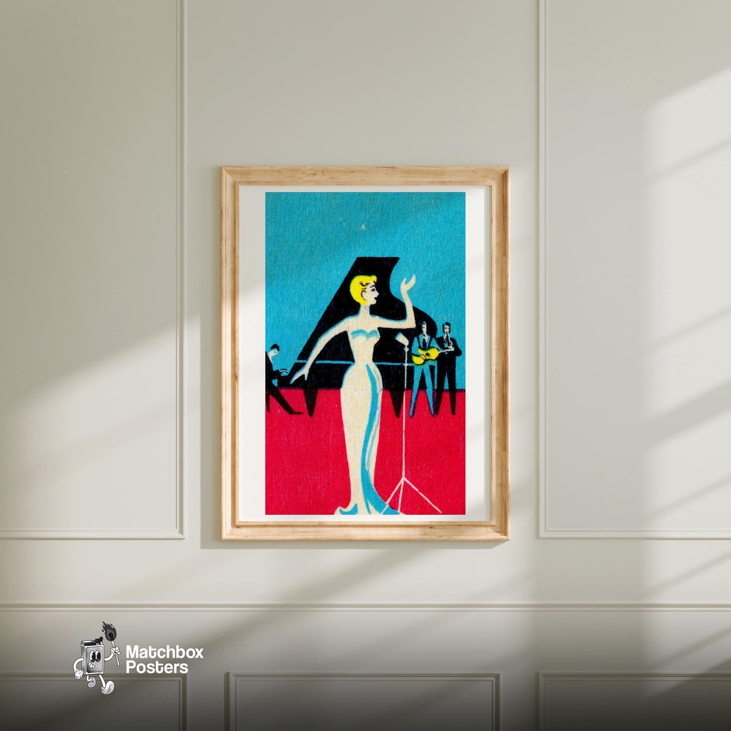 Opera Singer - vintage matchbox label print - bedroom mockup