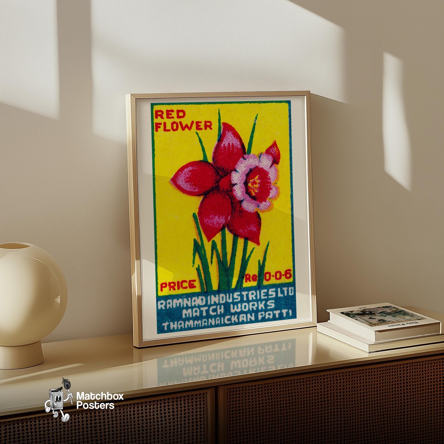 Red Tulip - vintage matchbox label print - size comparison