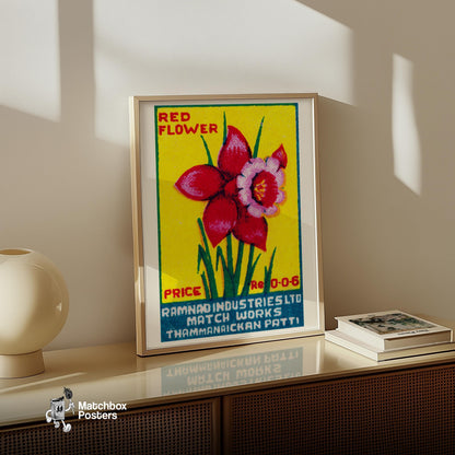 Red Tulip - vintage matchbox label print - size comparison