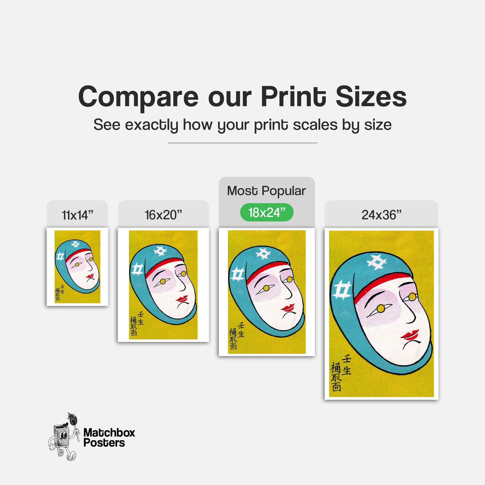 Japanese Mask - vintage matchbox label print - gallery wall preview