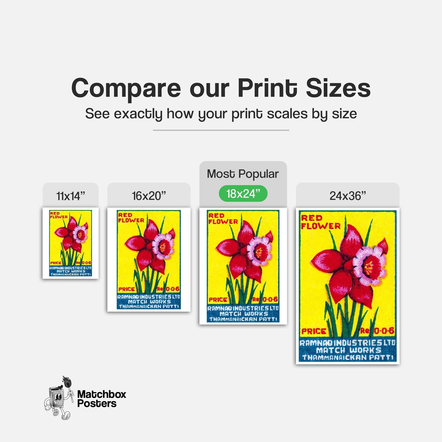 Red Tulip - vintage matchbox label print - gallery wall preview