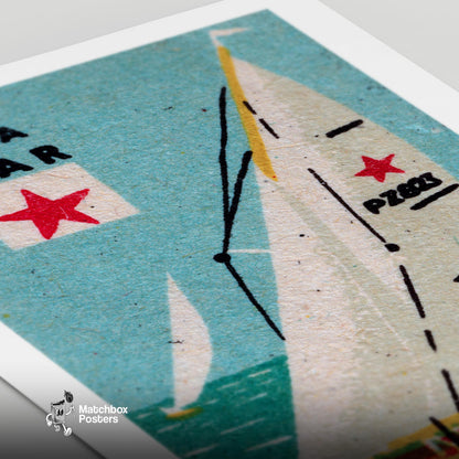 Sailboat with Red Star - vintage matchbox label print - close-up detail