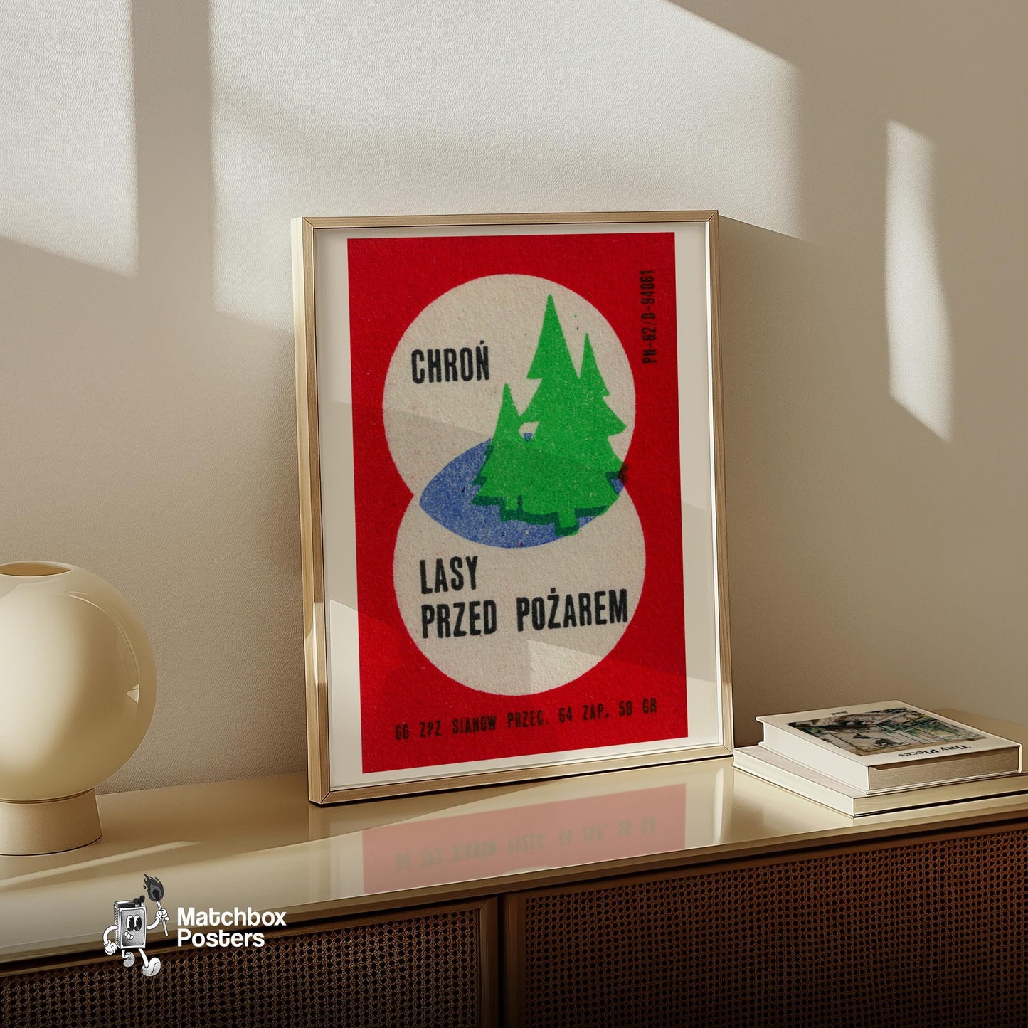 Green Tree - vintage matchbox label print - size comparison