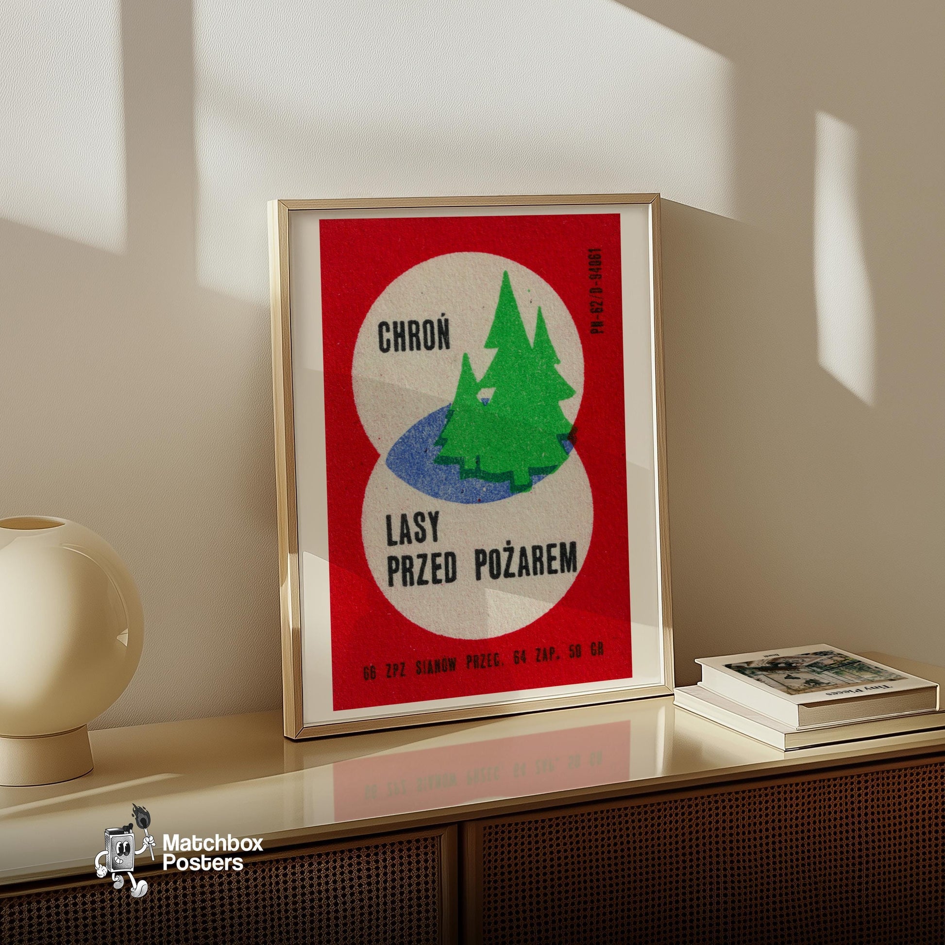 Green Tree - vintage matchbox label print - size comparison