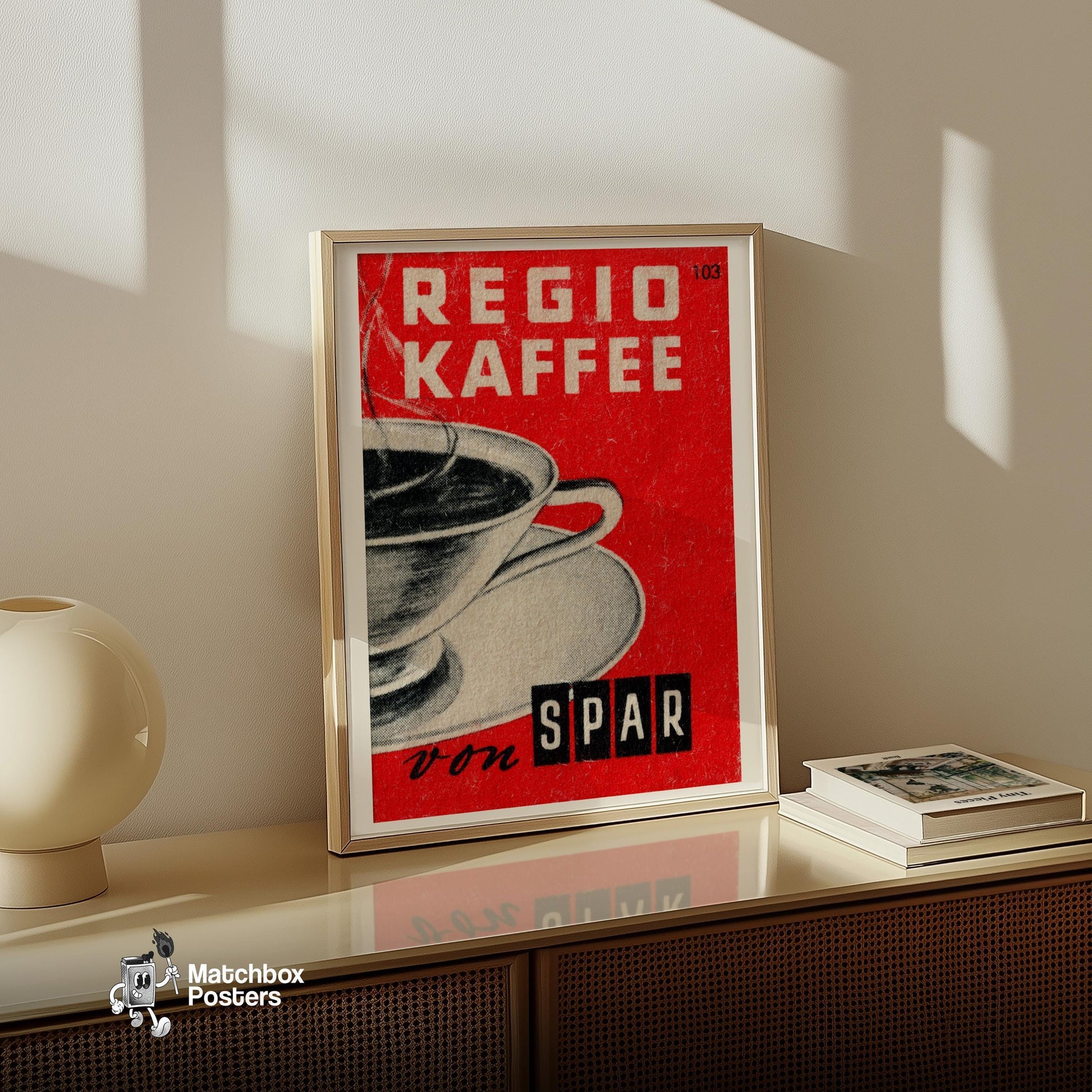 Coffee Cup - vintage matchbox label print - size comparison