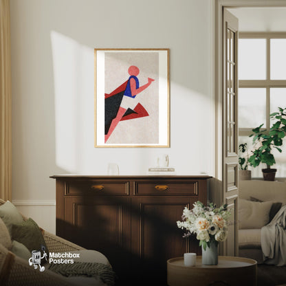 Abstract Figure Of A Runner - vintage matchbox label print - living room mockup