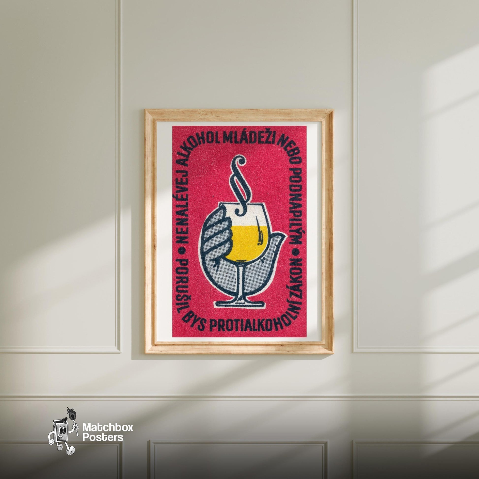 Glass of Wine - vintage matchbox label print - bedroom mockup