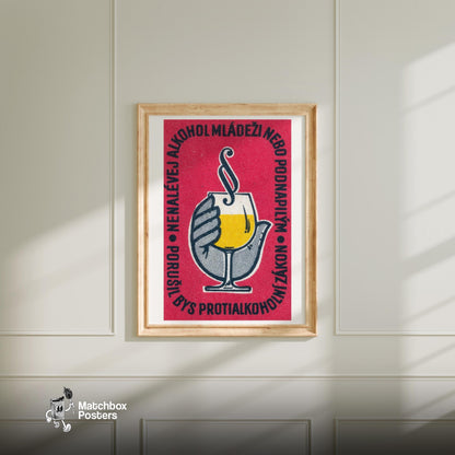 Glass of Wine - vintage matchbox label print - bedroom mockup