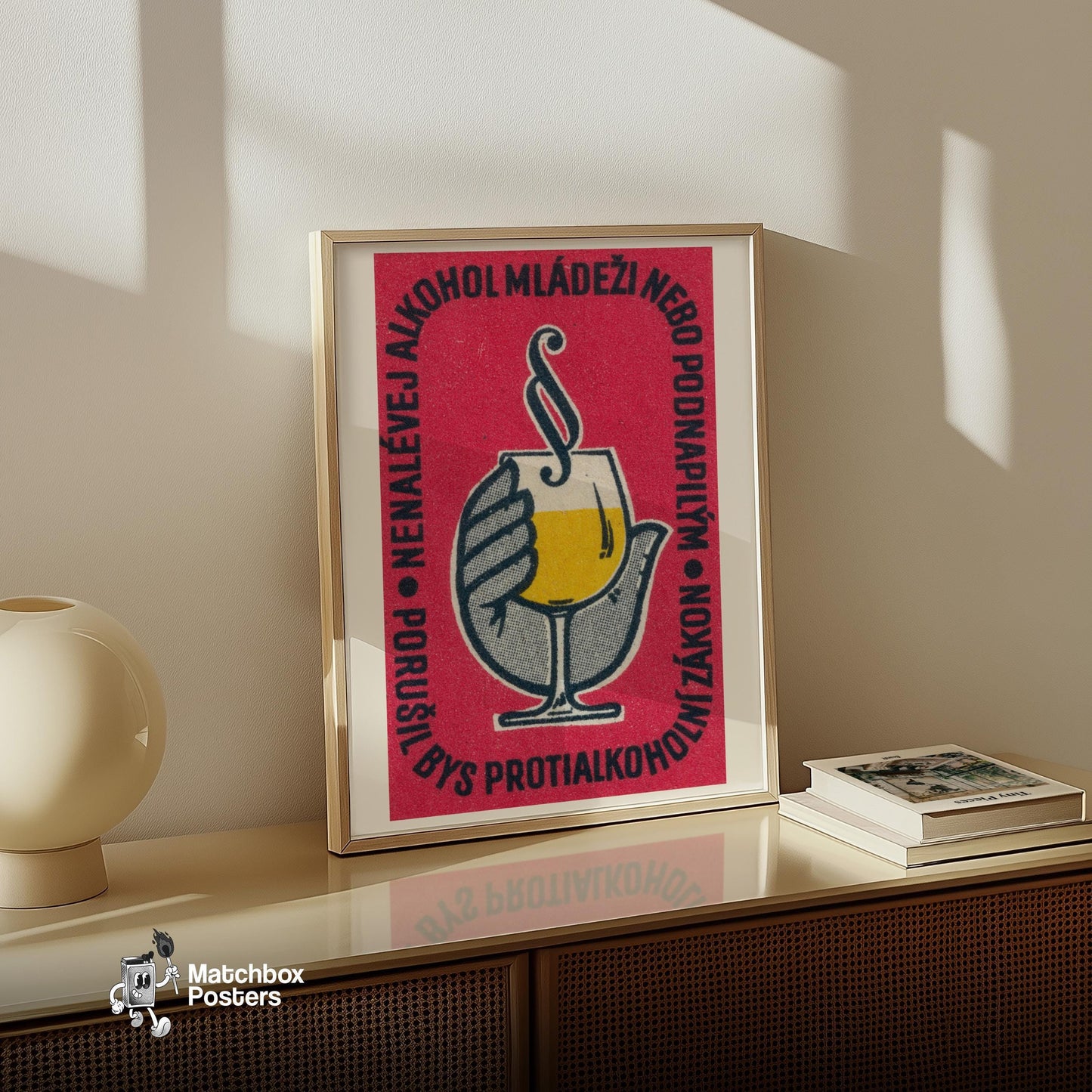 Glass of Wine - vintage matchbox label print - size comparison