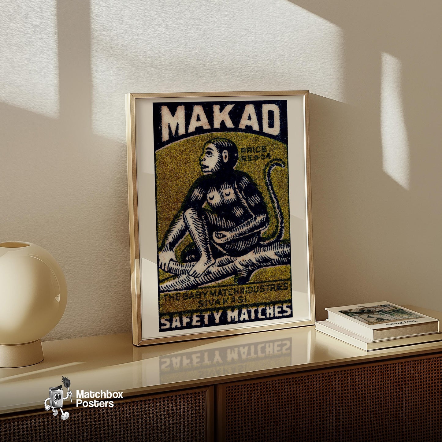 Monkey in Tree - vintage matchbox label print - size comparison