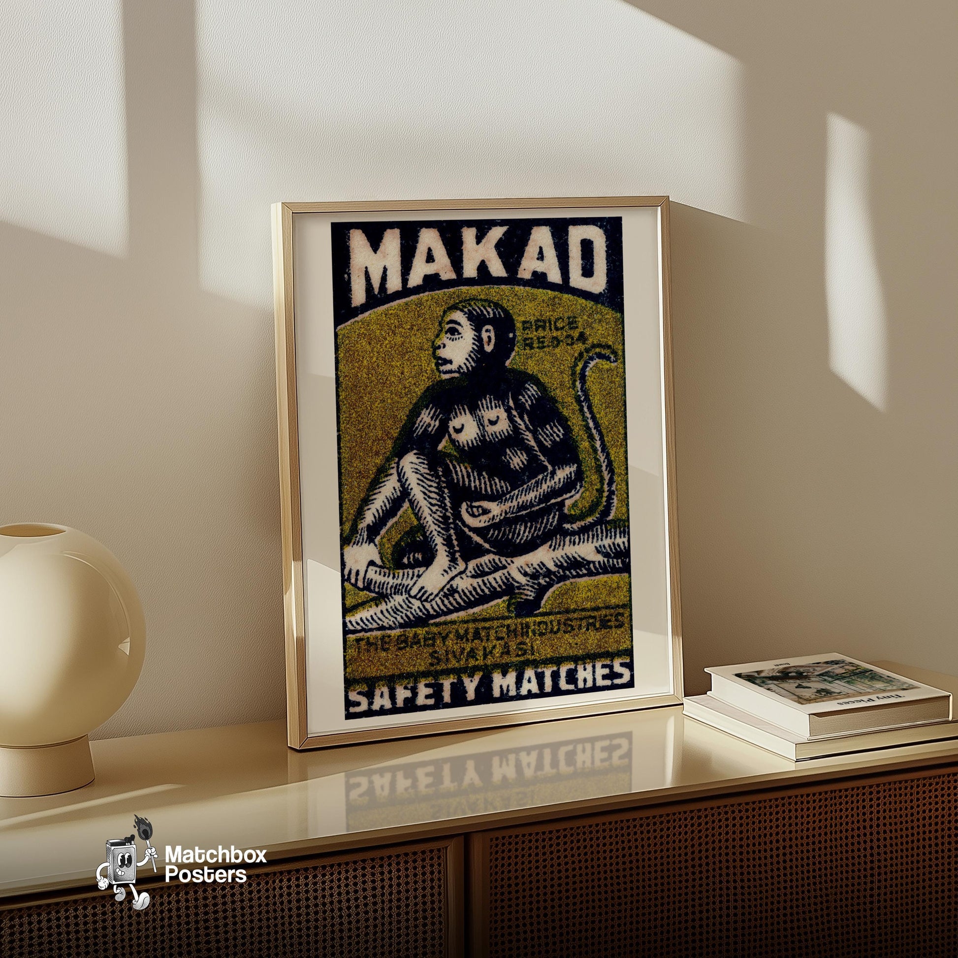 Monkey in Tree - vintage matchbox label print - size comparison