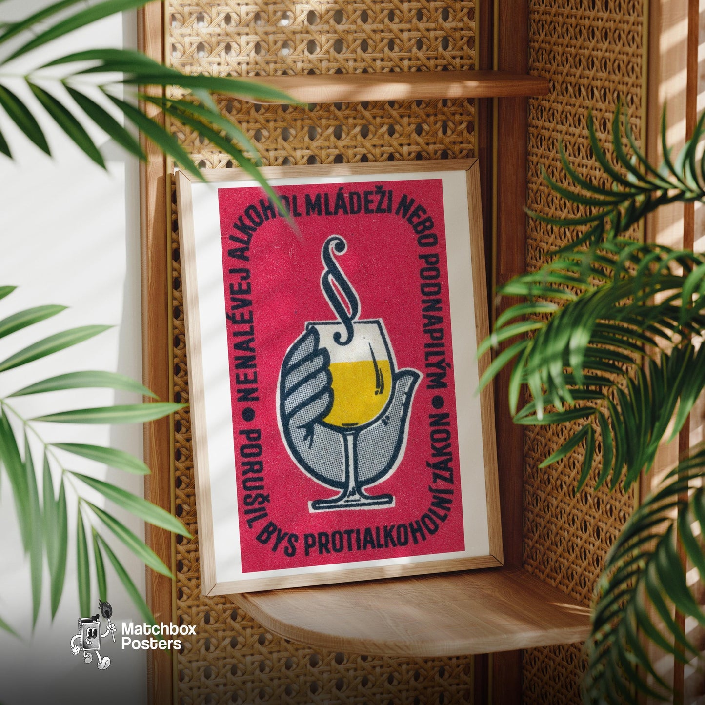 Glass of Wine - vintage matchbox label print - office wall