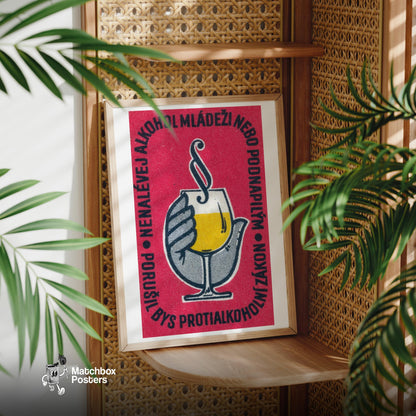 Glass of Wine - vintage matchbox label print - office wall