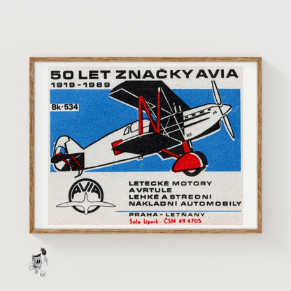 Vintage Biplane - vintage matchbox label print