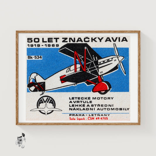 Vintage Biplane - vintage matchbox label print