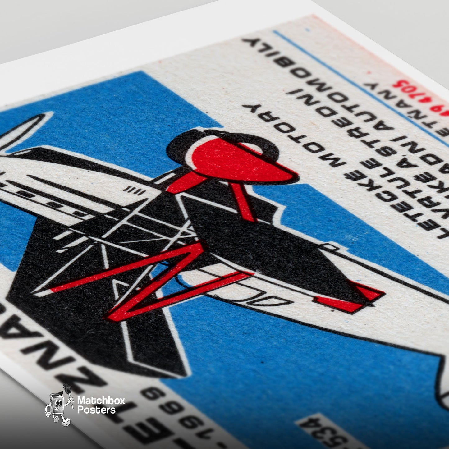 Vintage Biplane - vintage matchbox label print - close-up detail