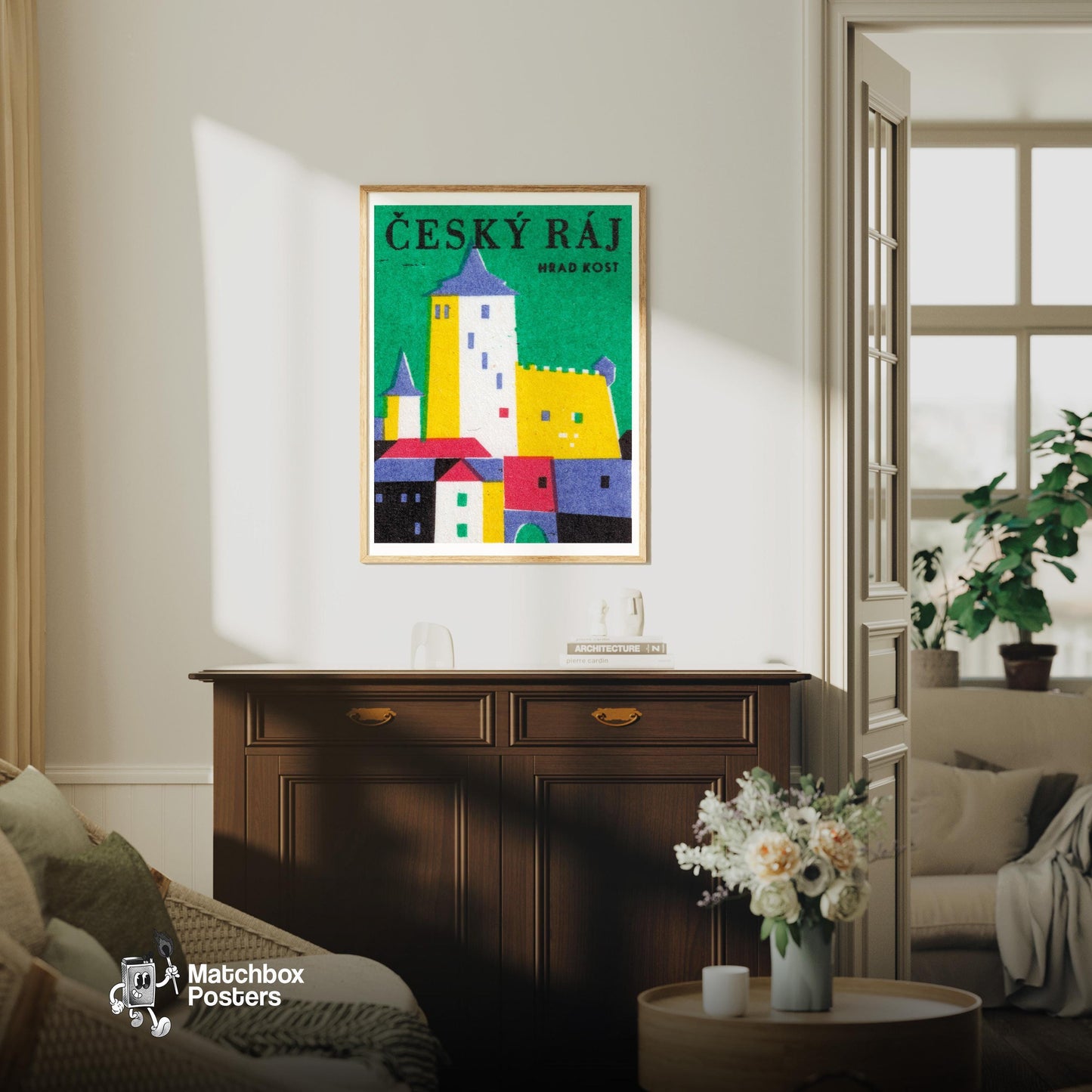 Castle - vintage matchbox label print - living room mockup